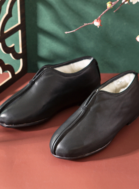 内联升棉鞋老字号布鞋男鞋手工镶芯底皮便羊毛内里安棉鞋7302A