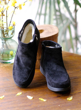 内联升棉鞋女式布鞋羊绒面半羊毛裡拉锁保暖舒适休闲棉鞋4191C