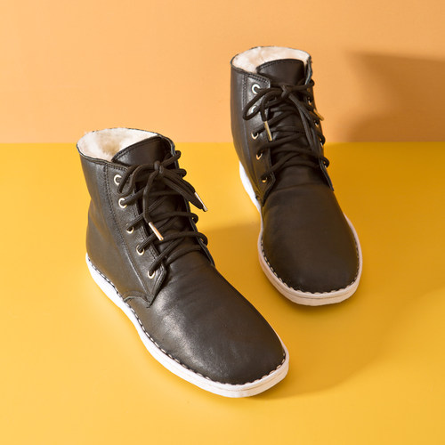 内联升情侣款羊毛里系带牛皮棉靴