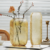 客厅家居装 简约矿石图案水培花器 饰摆件 岩纹玻璃花瓶透明 创意