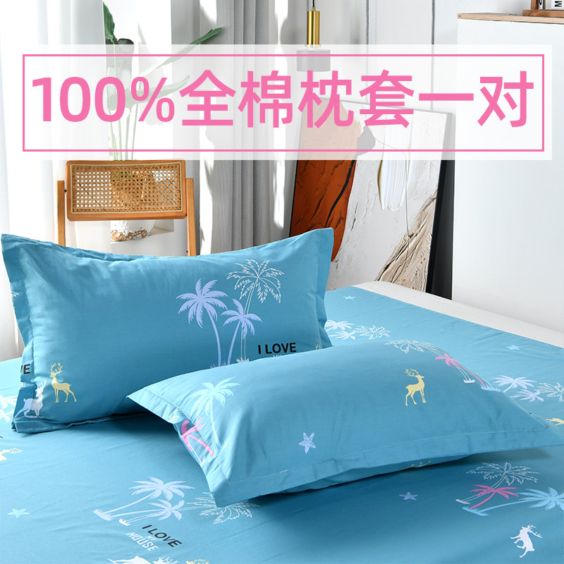 简约100纯棉枕套一对成人枕头套全棉单人枕芯套可拆洗48x74cm枕皮