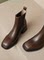 2024 NEW BRITISH STYLE HIGH HEEL BLOCK HEEL SQUARE TOE PLATFORM CHELSEA BOOTS MEDIUM HEEL BOOTS WOMENS BROWN SLEEVE 6CM