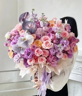 石家庄鲜花同城速递玫瑰郁金香混搭大花束抱抱桶生日礼物配送长辈