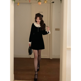 Even一雯【私有浪漫】韩系高智富家千金感精致复古长短丝绒连衣裙