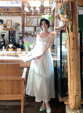 Even一雯【奶油泡芙】韩系吊带连衣裙女春夏温柔显瘦白色蕾丝长裙