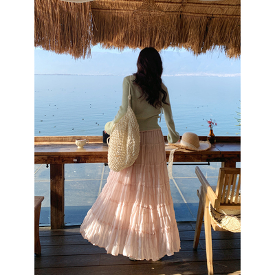 Even一雯【风抚层叠】韩系高智温柔高腰显瘦半身裙甜美百搭纱裙春