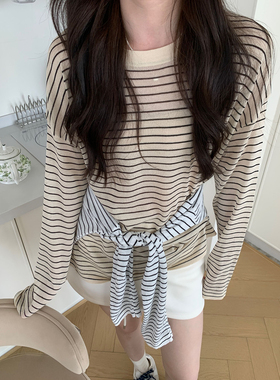 清仓Even一雯【工作日午后】韩系高智感简约设计款条纹毛针织衫