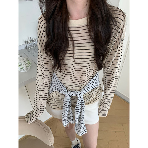 通勤简约设计款条纹毛针织衫