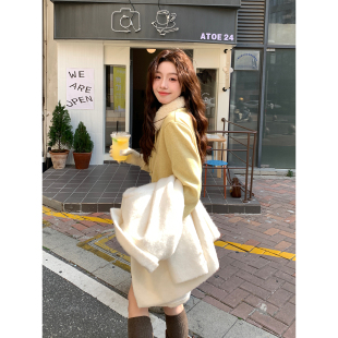 Even一雯 韩系高智感秋冬百搭毛毛翻领精致通勤短外套 戚风蛋卷