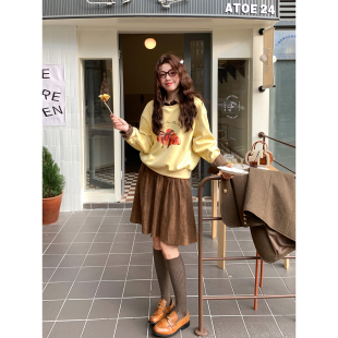 Even一雯 韩系高智感咖色百搭气质半身中裙 焦糖可颂半裙