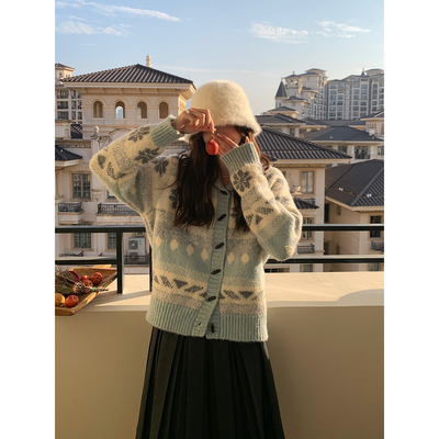 Even一雯【叙冬薄荷】韩系高智感秋冬精致薄荷绿含羊毛费尔岛毛衣