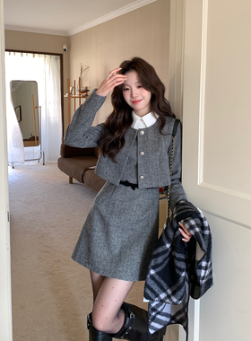 Even一雯【我的天才女友】韩系高智感秋冬加厚含羊毛假三件连衣裙