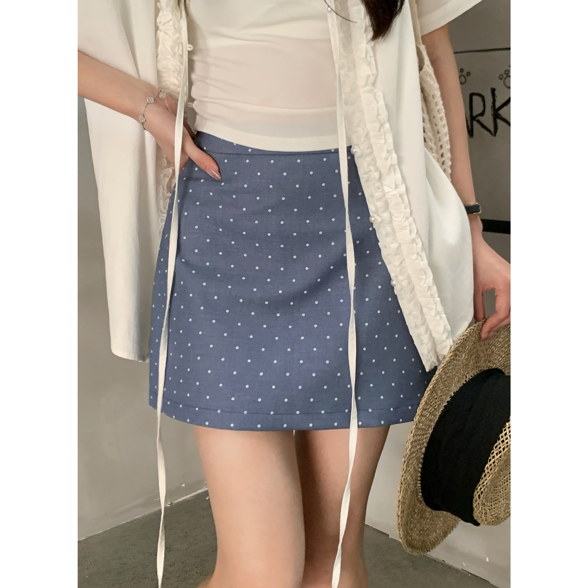 清仓Even一雯【复古波尔卡】韩系高智感波点复古高腰百搭半身裙