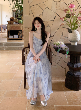 Even一雯【紫藤物语】韩系高智感复古夏日海边度假风串珠连衣裙