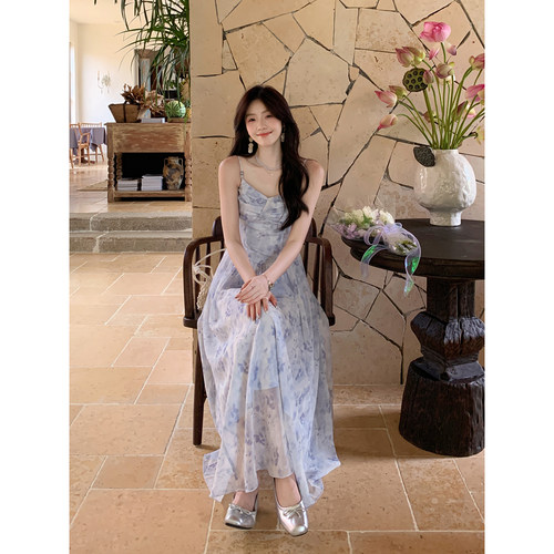 Even一雯【紫藤物语】韩系高智感复古夏日海边度假风串珠连衣裙