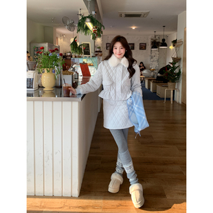 Even一雯【雪地漫游】韩系高智感菱格收腰棉服外套半裙两件套套装