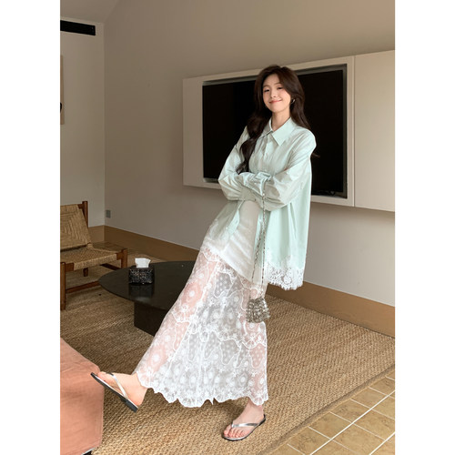 Even一雯【柔光芭蕾】韩系蕾丝提花鱼尾裙女春夏优雅气质半身裙