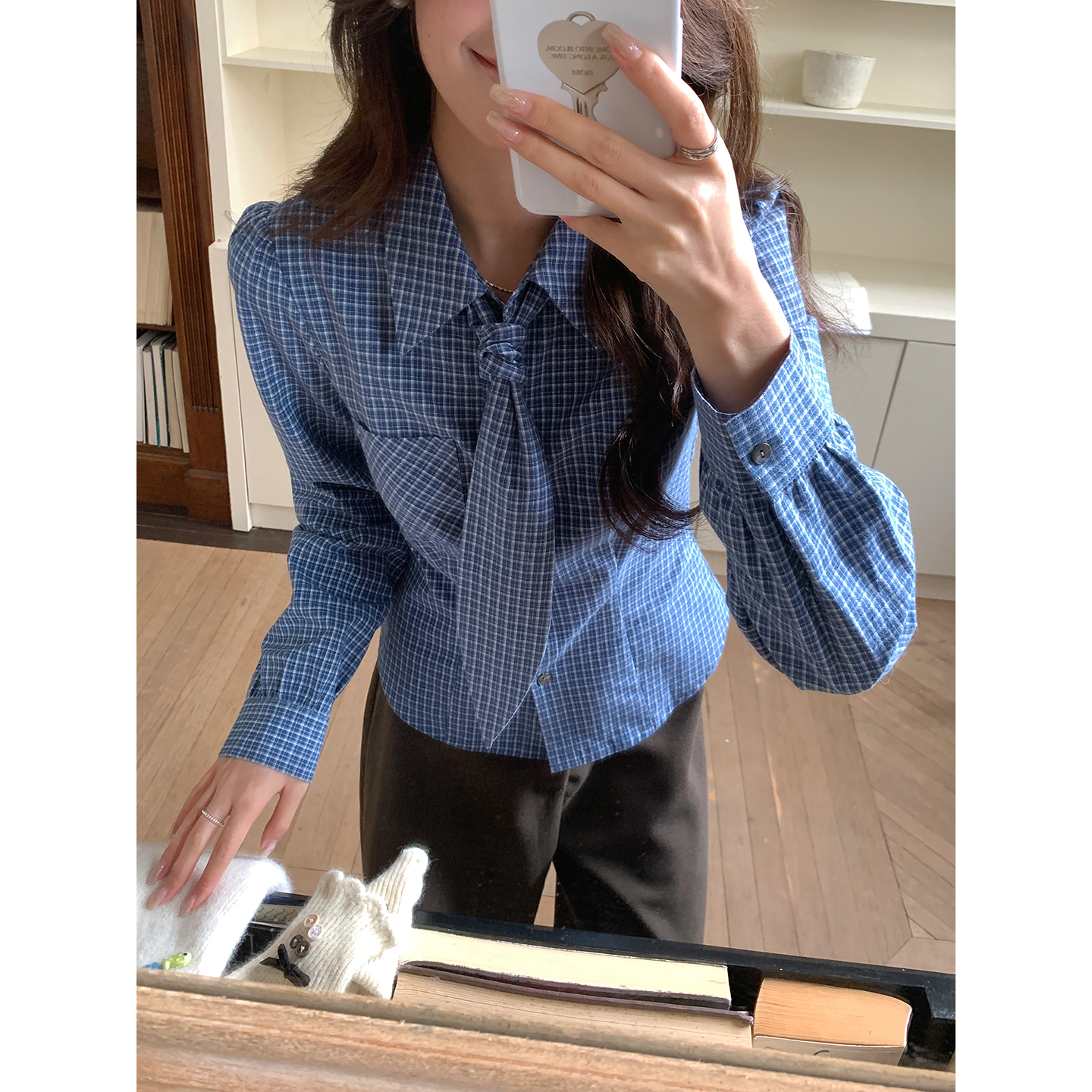 Even一雯【失重睡眠】韩系高智感100棉蓝格纹百搭休闲叠搭衬衫