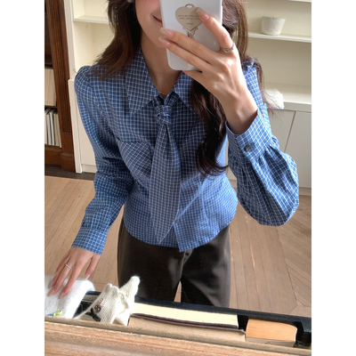 Even一雯【失重睡眠】韩系高智感100棉蓝格纹百搭休闲叠搭衬衫