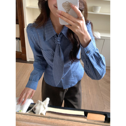 Even一雯【失重睡眠】韩系高智感100棉蓝格纹百搭休闲叠搭衬衫