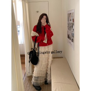 Even一雯 韩系高智多层网纱温柔百搭甜美蓬蓬网纱半裙 重工雾纱