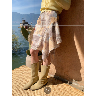 Even一雯 韩系高智感不规则半裙春夏假日印花短裙 清迈春日半裙