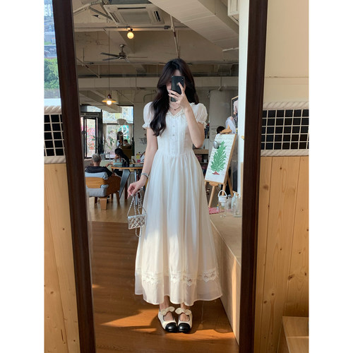 Even一雯【白日香槟】韩系高智感荷叶领连衣裙女夏温柔风收腰长裙