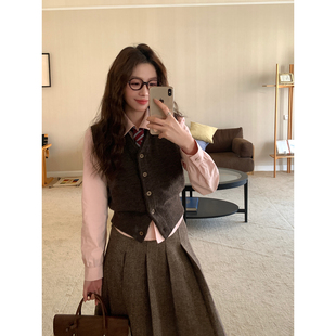 Even一雯【草莓慕斯】韩系高智100棉温柔百搭收腰捏褶淡粉色衬衫