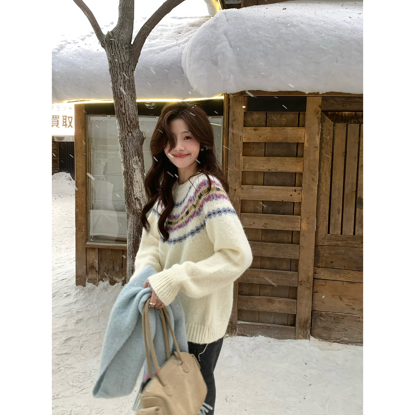 Even一雯【圣诞胶片】韩系高智感复古温柔圣诞氛围感圆领针织毛衣