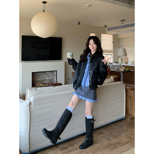 Even一雯 韩系高智感精致高腰A摆显瘦下摆花边半身裙 温莎学院