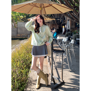 Even一雯【夜幕流星】韩系高智甜美显瘦气质半身裙灰色短款百褶裙