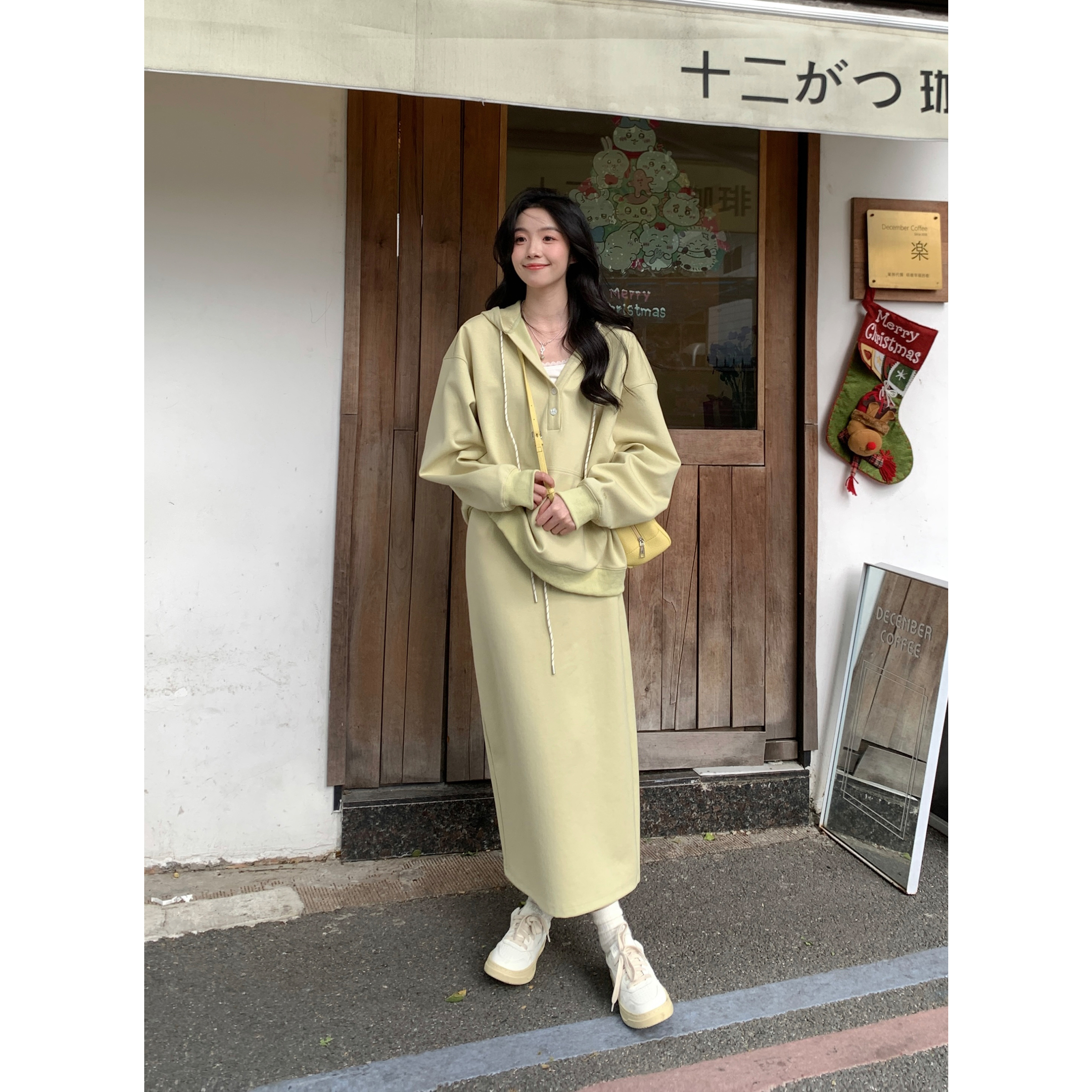 韩系高智感卫衣短裤中长半裙套装