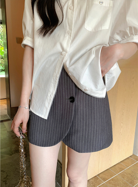 清仓Even一雯【魅力线条】韩系高智感时尚百搭灰色设计感西装半裙