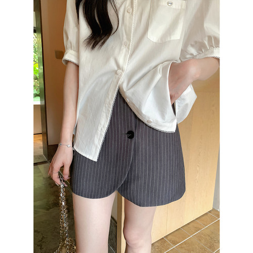 清仓Even一雯【魅力线条】韩系高智感时尚百搭灰色设计感西装半裙