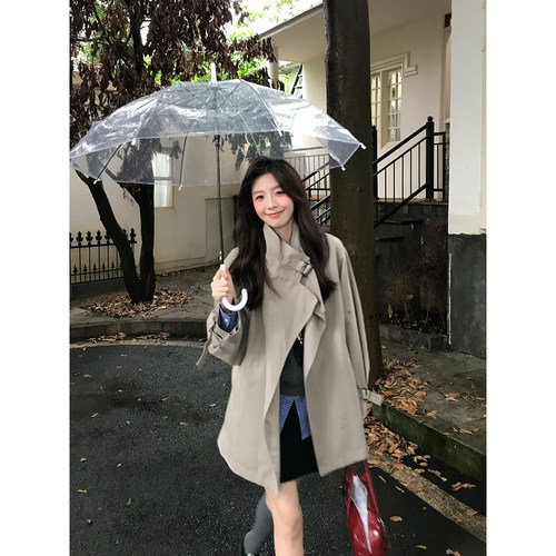 Even一雯【深秋唱片】韩系高智英伦风高级感卡绿色中长款风衣外套