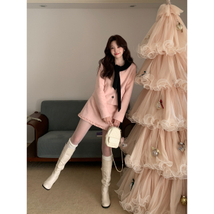 两件套套装 韩系高智感含绵羊毛秋冬温柔法式 蜜桃泡芙 Even一雯