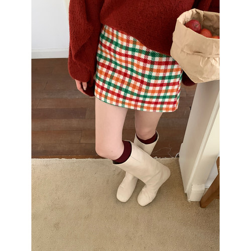 Even一雯【白日梦想家】韩系高智感复古精致彩色格纹miu系半身裙