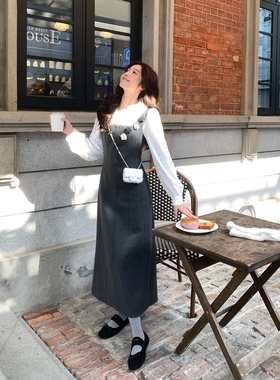 Even一雯【古董甜心】韩系高智秋冬法式立体花朵装饰可叠穿连衣裙