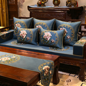 新中式红木沙发垫高档刺绣抱枕实木家具防滑坐垫客厅椅垫海绵定制