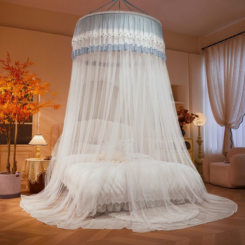 2025圆顶吊顶落地蚊帐公主免打孔吸顶花边刺绣蚊帐1.2/1.5/1.8m床