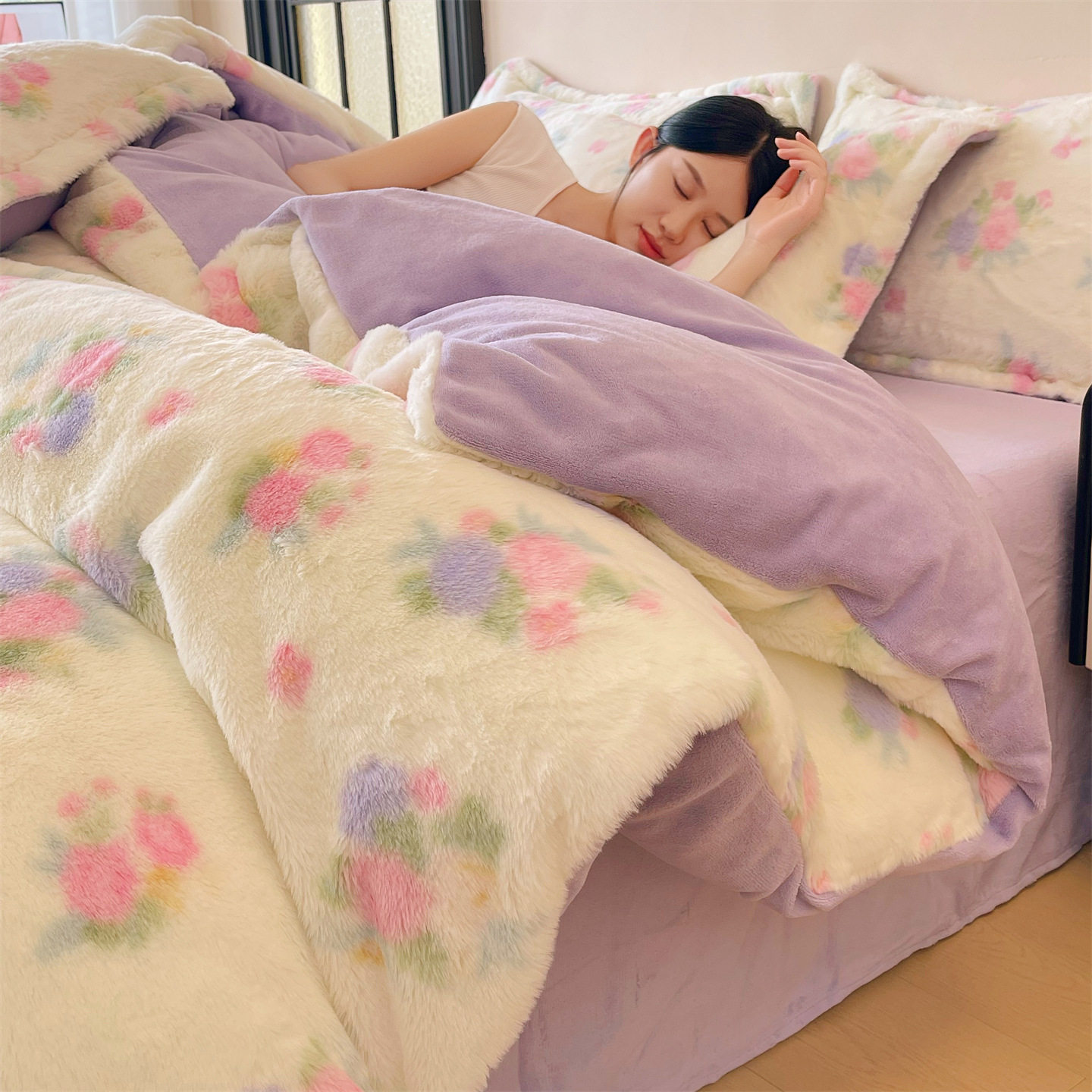 兔毛绒四件套加厚加绒单被套