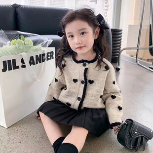 三折品牌撤柜童装秋款中小女童新款爱心针织长袖毛衣开衫百折裙