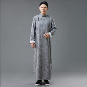 中老年男长衫 相声大褂演出服成人亚麻男装 中国风提花纹理长袍唐装