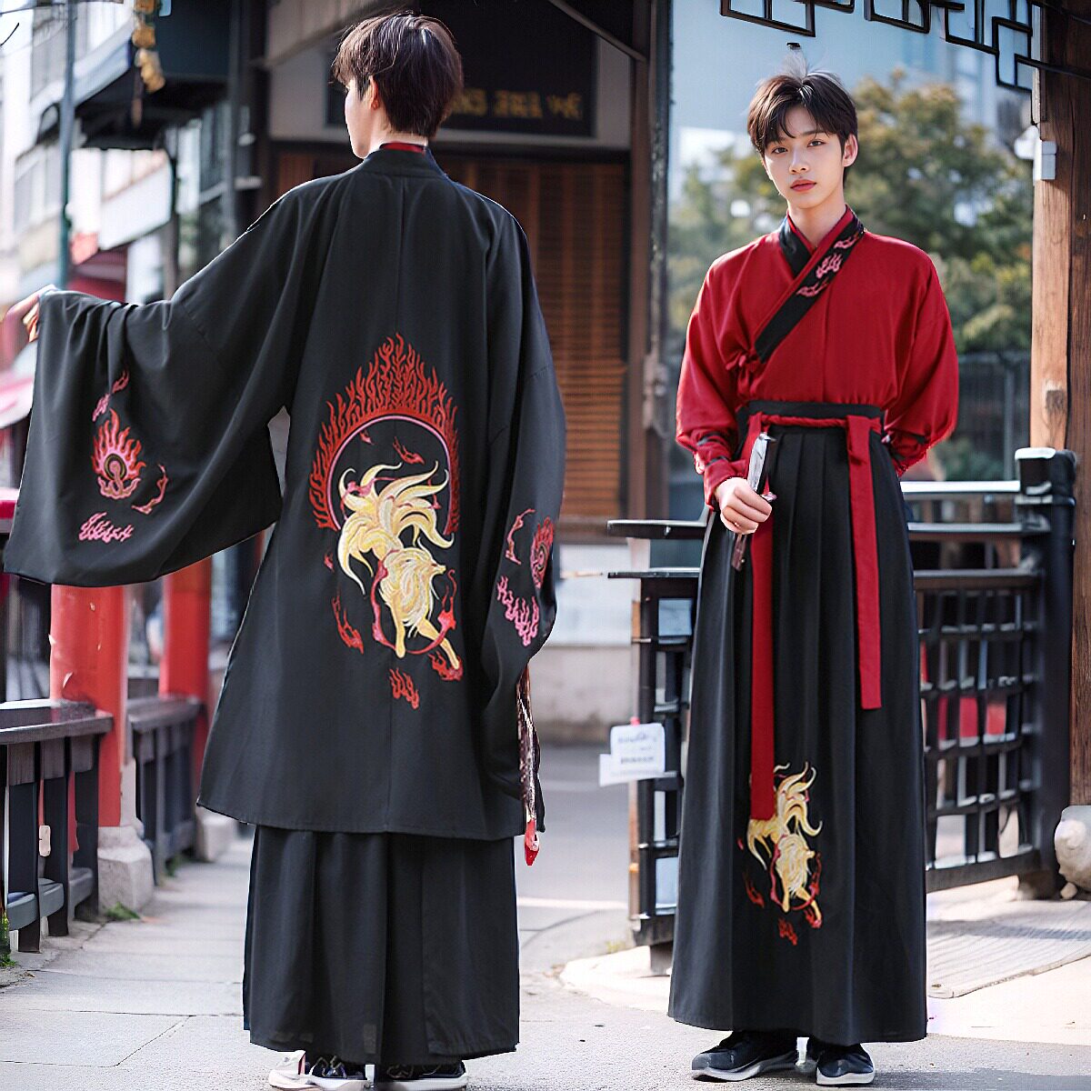 交领改良魏晋风大袖衫汉服男外套国风上衣武侠风汉服黑色霸气套装