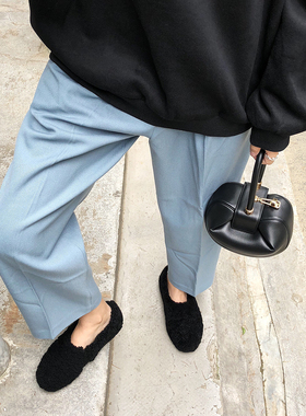 BUBBLE 秋季 新款网红女鞋休闲懒人毛毛鞋平底