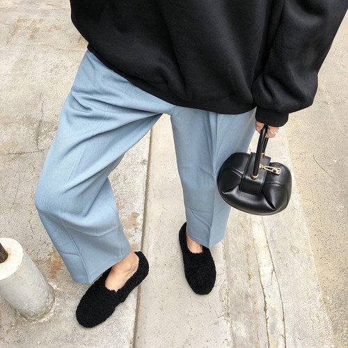 bubble秋季网红女鞋休闲毛毛平底