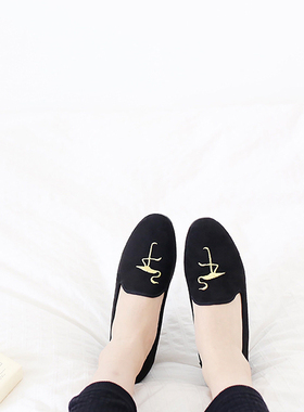 韩国丝绒刺绣仙鹤火烈鸟flamingoloafer单鞋 复刻版乐福平底鞋