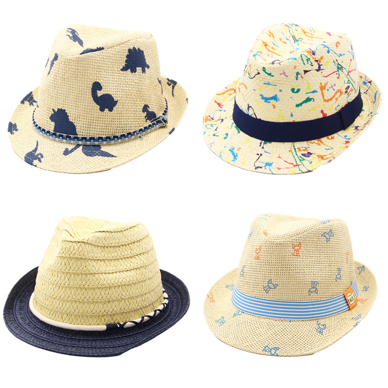 儿童帽子夏季男童草帽可爱恐龙草编礼帽男宝宝沙滩凉帽防晒遮阳帽