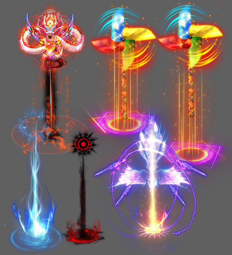 传奇光柱素材 高清炫酷6组无字光柱 装备地面光特效 传奇通用素材