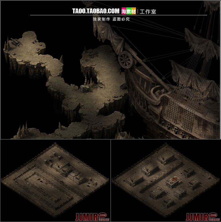 传奇地砖地图素材 幽灵船1-3层 高清独立地砖套图 无缝封边 YD117